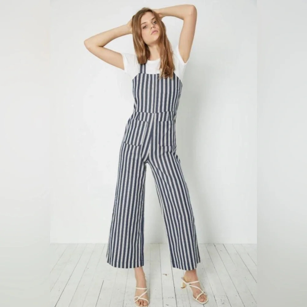Rolla's 100% Cotton Sailor Jumpsuit Overalls Blue White Striped S Nautical Boho